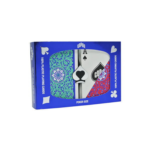 COPAG 1546 NEOTERIC 100% PLASTIC PLAYING CARDS - POKER SIZE REGULAR INDEX RED/GREEN DOUBLE DECK SET MRCpoker