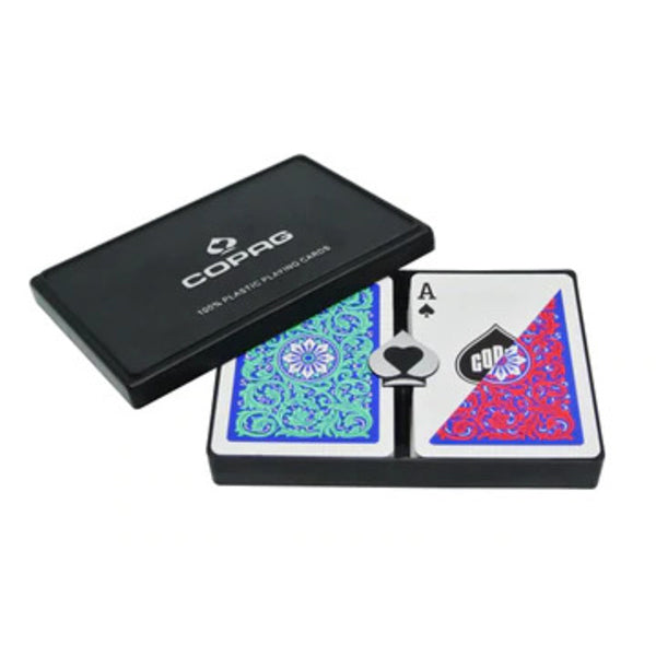 COPAG 1546 NEOTERIC 100% PLASTIC PLAYING CARDS - POKER SIZE REGULAR INDEX RED/GREEN DOUBLE DECK SET MRCpoker