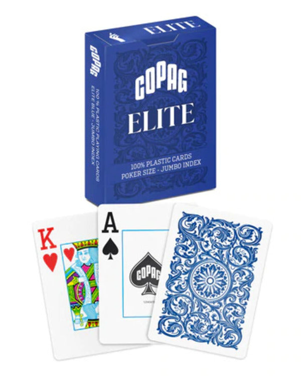 COPAG ELITE 100% PLASTIC PLAYING CARDS - POKER SIZE JUMBO INDEX BLUE SINGLE DECK MRCpoker