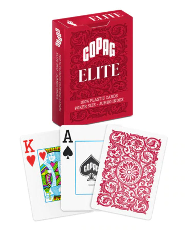 COPAG ELITE 100% PLASTIC PLAYING CARDS - POKER SIZE JUMBO INDEX RED SINGLE DECK MRCpoker