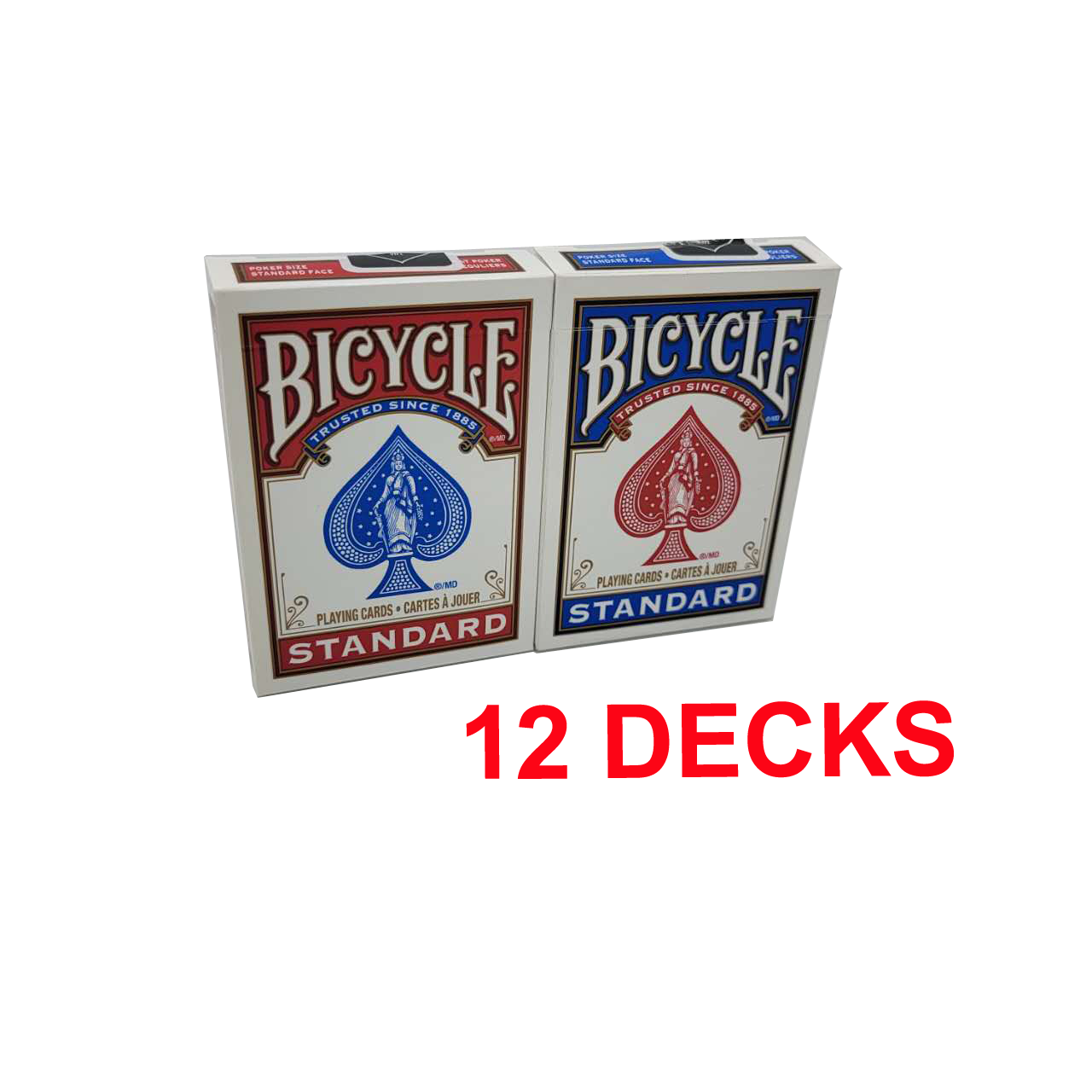 BICYCLE PLASTIC COATED PLAYING CARDS 12 DECKS RED & BLUE STANDARD MRCpoker