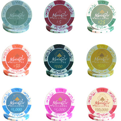 POKER CHIPS SAMPLE SET 9PCS MONTE CARLO MILLIONS CHIPS MRCpoker