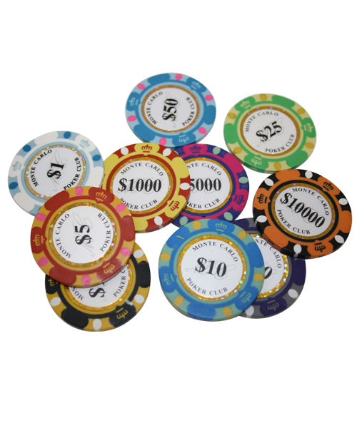 1000 PCS 14g Monte Carlo Poker Club Poker Set with Silver Aluminum Case MRCpoker