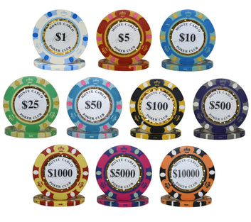 1000 PCS 14g Monte Carlo Poker Club Poker Chips Set with Black Aluminum Case