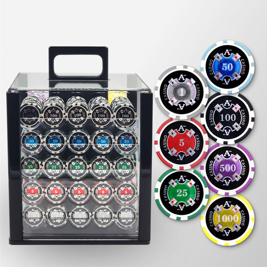 1000 PCS 14g Laser Graphic Ace Casino Poker Set with Acrylic Case