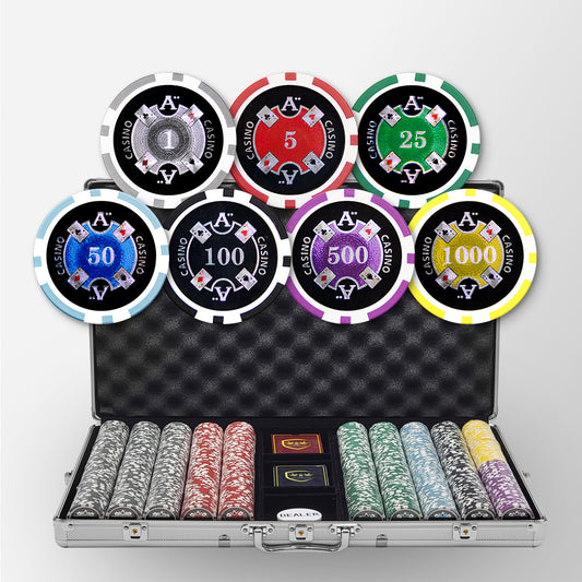1000 PCS 14g Laser Graphic Ace Casino Poker Set with Silver Aluminum Case