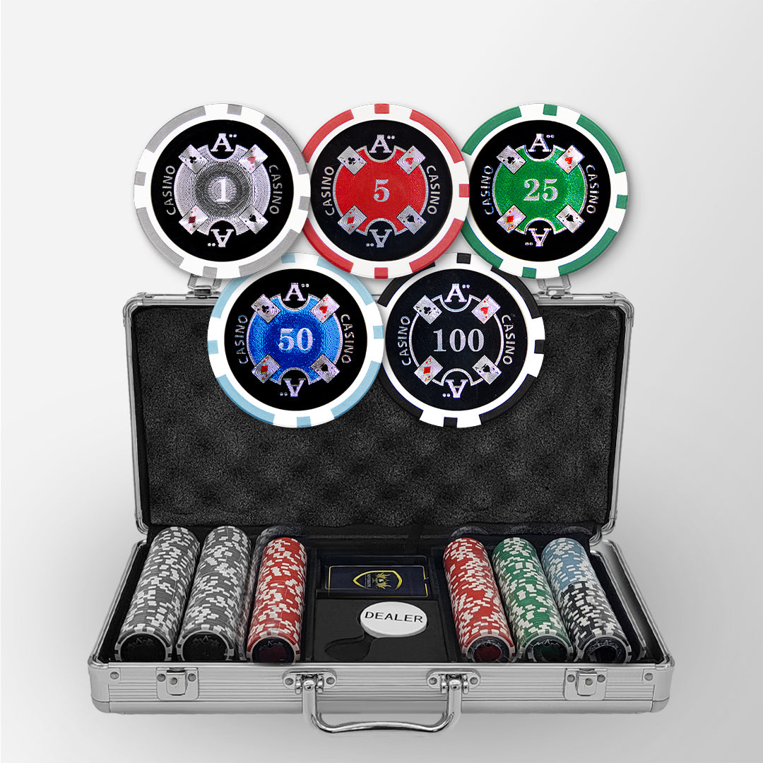 300pcs 14g Laser Graphic Ace Casino Poker Set with silver Aluminum Case MRCpoker