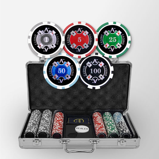 300 PCS 14g Laser Graphic Ace Casino Poker Set with Silver Aluminum Case