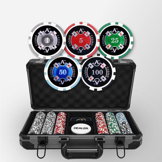 300 PCS 14g Laser Graphic Ace Casino Poker Set with Black Aluminum Case