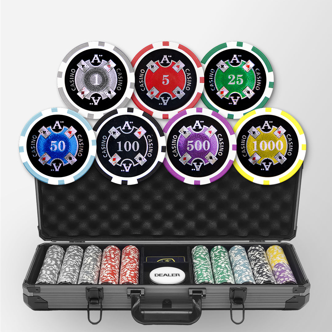 500pcs 14g Laser Graphic Ace Casino Poker Set with Black Aluminum Case MRCpoker