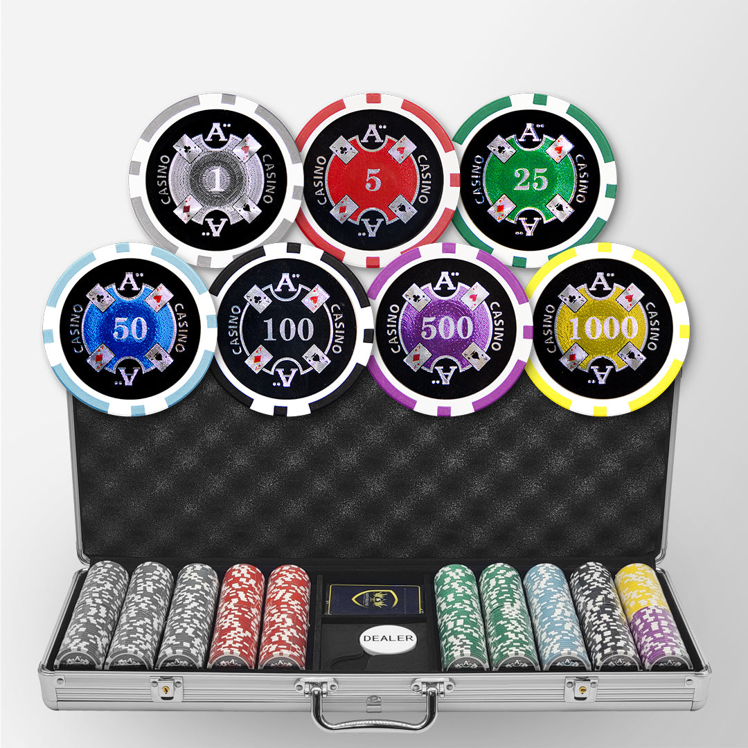 500pcs 14g Laser Graphic Ace Casino Poker Set with Silver Aluminum Case MRCpoker