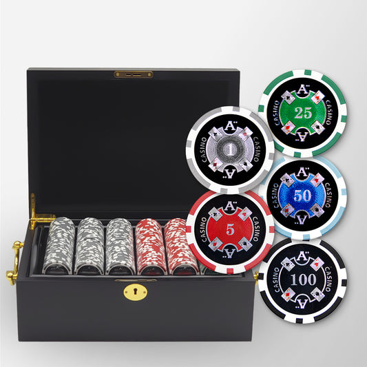 500 PCS 14g Laser Graphic Ace Casino Poker Set with Mahogany Case