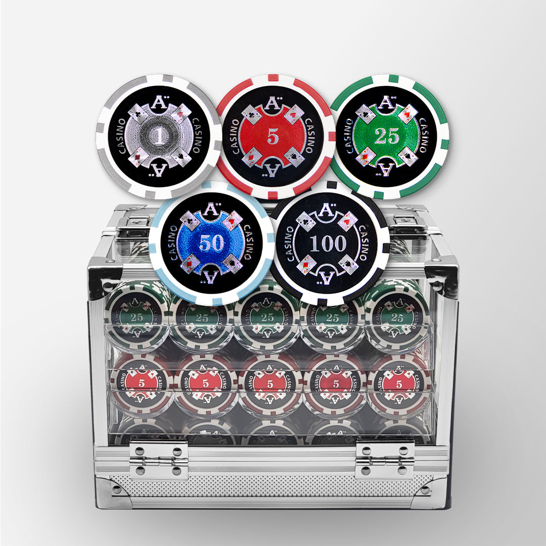 600pcs 14g Laser Graphic Ace Casino Poker Set with Clear Acrylic Case MRC Poker