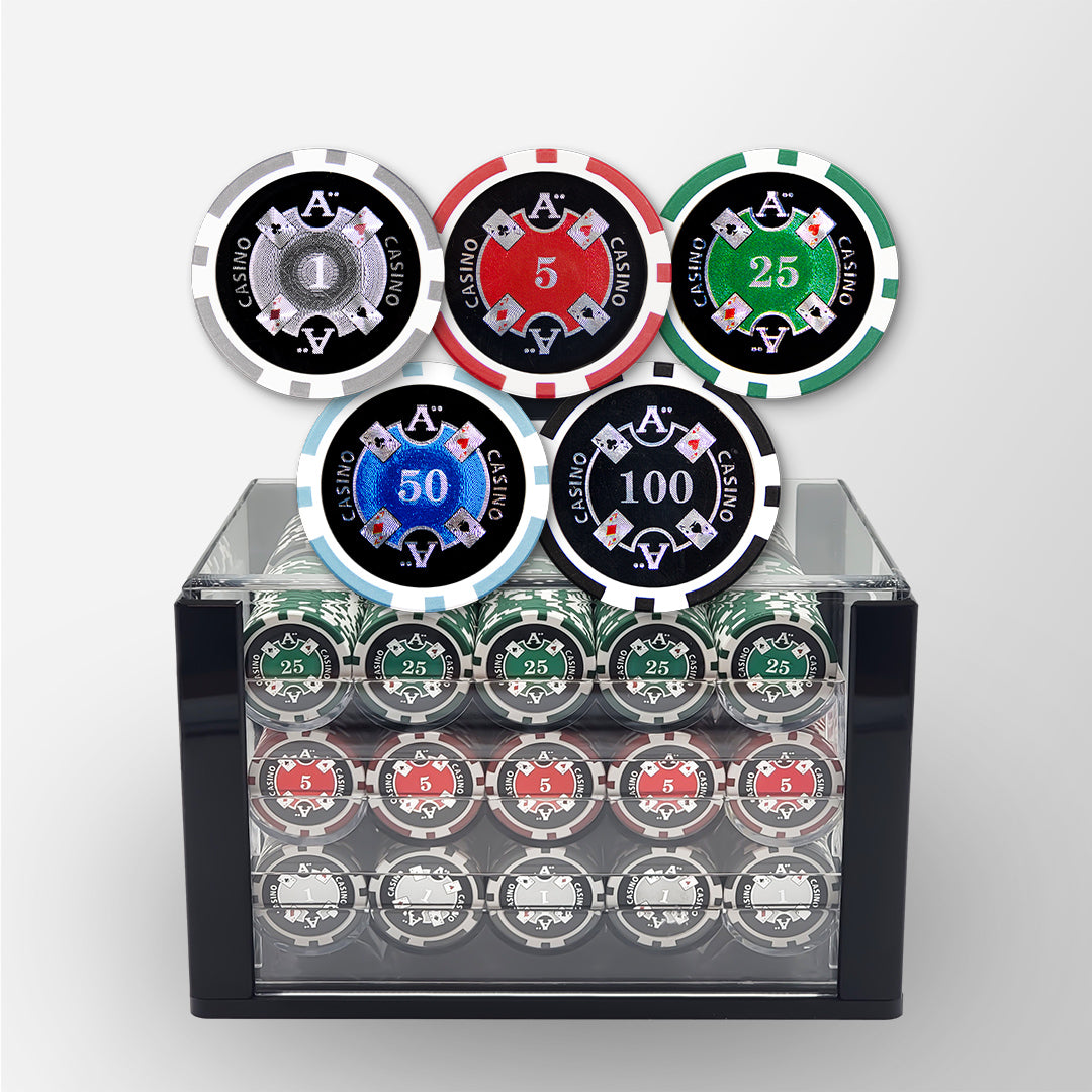 600pcs 14g Laser Graphic Ace Casino Poker Set with High-end Acrylic Case MRC Poker