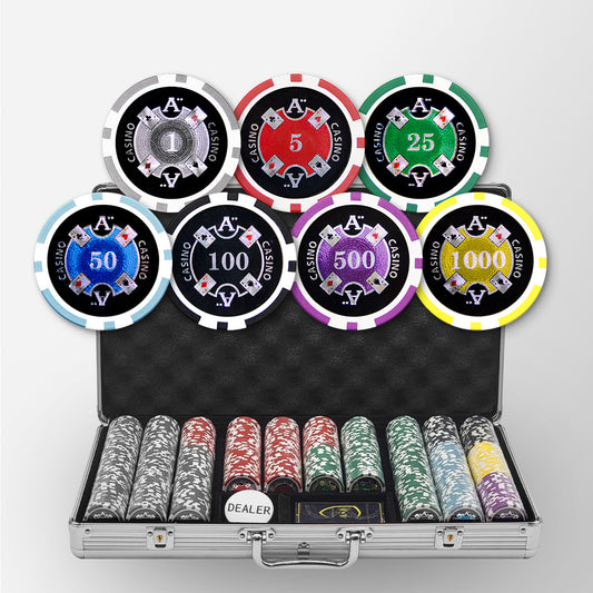 650 PCS 14g Laser Graphic Ace Casino Poker Set with Silver Aluminum Case